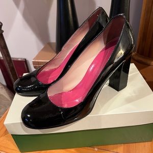 Kate Spade Kristen Black Patent Leather Pumps Chunky Heel Shoes Sz 9